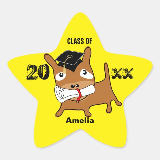 Afstuderen Star Puppy Sticker Geel (Voorkant)