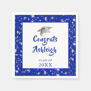 Afstuderen Stars Brush Script Royal Blue Servet