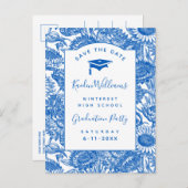 Afstuderen Sunflower Blue Save the Date Briefkaart (Voorkant / Achterkant)