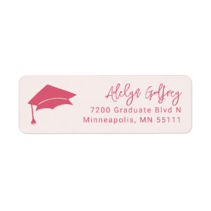 Afstuderen Thema Afstudeerder Pet Doodle Roze Etiket