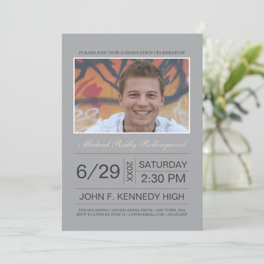 Afstuderen Ticket Photo nodigt uit: Zilver Kaart (Staand voorkant)