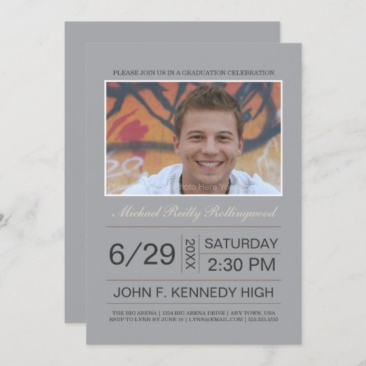 Afstuderen Ticket Photo nodigt uit: Zilver Kaart (Voorkant / Achterkant)