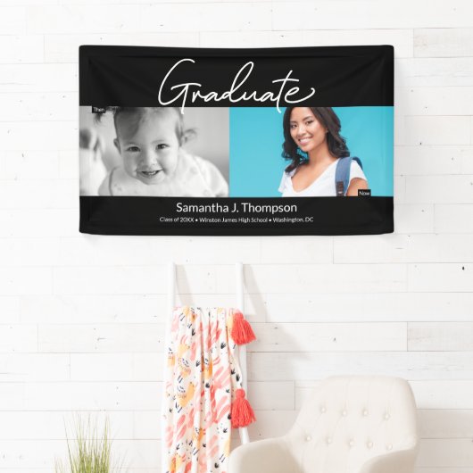 Afstuderen Toen en Nu baby foto en Afstudeerder fo Spandoek (Insitu)