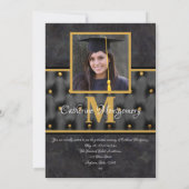 Afstuderen Traditional Black and Gold Tufted Invit Kaart (Achterkant)