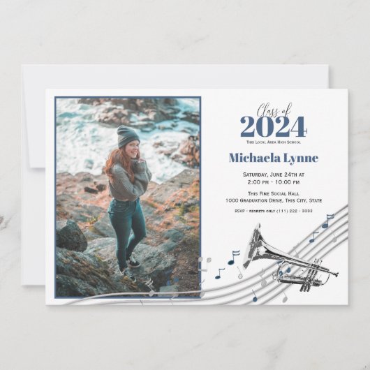 Afstuderen trompet marching band met foto kaart (Voorkant)