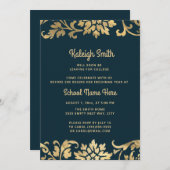 Afstuderen Trunk Party Navy Blue Gold Kaart (Voorkant / Achterkant)