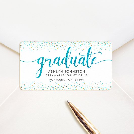 Afstuderen turquoise script modern custom adres etiket