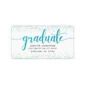 Afstuderen turquoise script modern custom adres etiket (Voorkant)