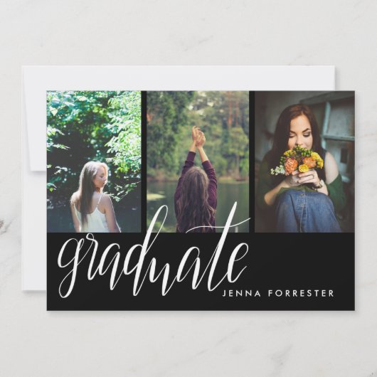 Afstuderen Typografie Drie foto's Afstudeerfeest Kaart (Voorkant)