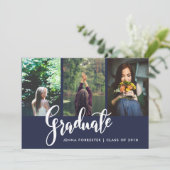 Afstuderen Typografie Drie Foto's | Navy Blue Kaart (Staand voorkant)