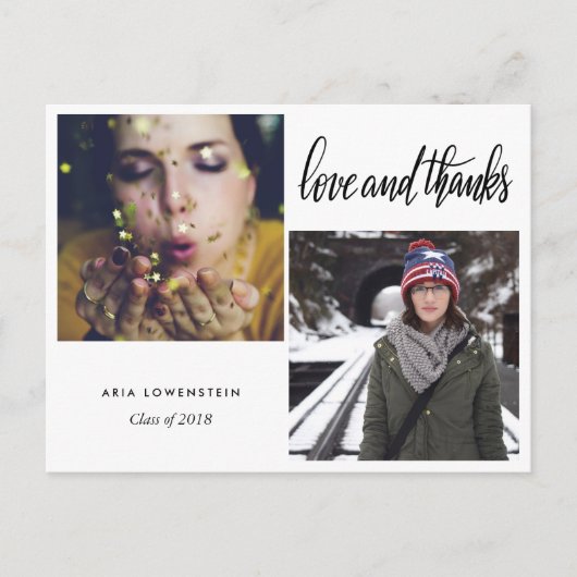 Afstuderen typografie liefde en Bedankt | Twee fot Aankondigingskaart (Voorkant)