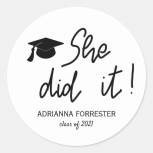 Afstuderen Typografie Ze deed het Modern Ronde Sticker