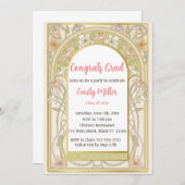 Afstuderen Uitnodiging Floral Retro Vintage (Voorkant / Achterkant)