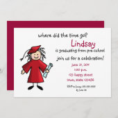 Afstuderen uitnodiging—Meisje, rood Kaart (Voorkant / Achterkant)