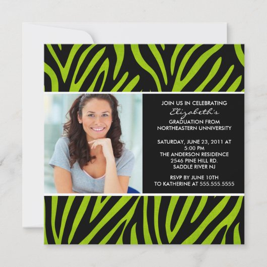 Afstuderen Uitnodiging met Foto Lime Green Zebra (Voorkant)