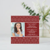 Afstuderen-uitnodiging met foto Red Damask Kaart (Staand voorkant)