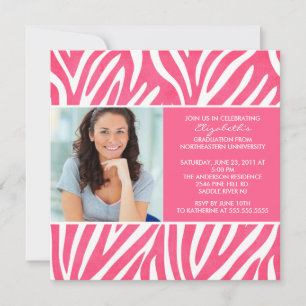Afstuderen-uitnodiging met foto-roze Zebra-afdrukk Kaart