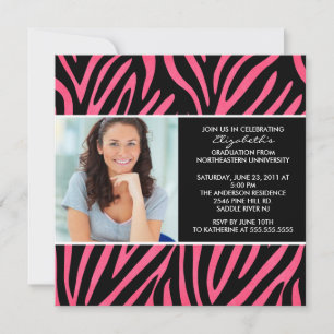 Afstuderen-uitnodiging met foto-roze Zebra-afdrukk Kaart