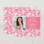 Afstuderen Uitnodiging met fotoroze Floral Swirl (Voorkant / Achterkant)