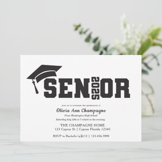 Afstuderen Uitnodiging - Senior 2025 (Staand voorkant)