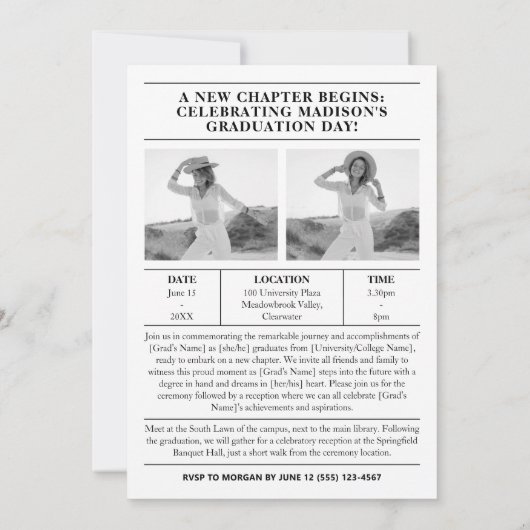 Afstuderen Uitnodiging Sjabloon Krant (Achterkant)