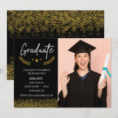 Afstuderen uitnodiging, trendy, elegant kaart (Voorkant / Achterkant)