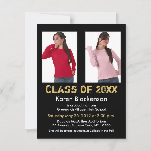 Afstuderen uitnodiging Voeg 2 Afbeelding zwart gou (Voorkant)