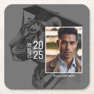 Afstuderen Uw foto toevoegen Vierkante Kartonnen Onderzetter