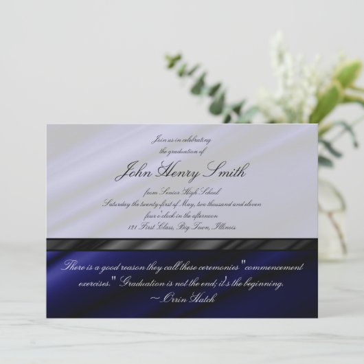 Afstuderen van blauwe zijde Uitnodiging/Aankondigi Kaart (Staand voorkant)