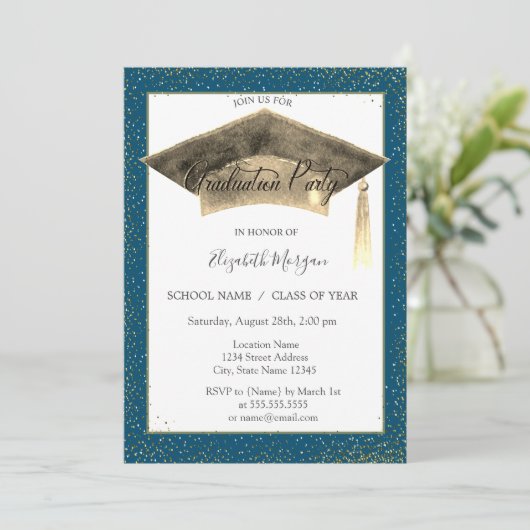 Afstuderen van de goudgraatkap Tassel Confetti Kaart (Staand voorkant)