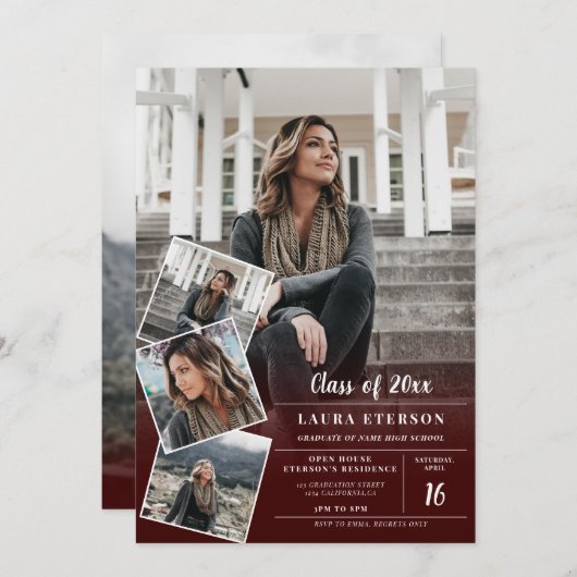 Afstuderen van de moderne rode bogundy-minimalisti kaart (Voorkant / Achterkant)