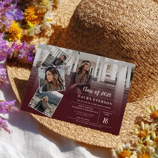 Afstuderen van de moderne rode bogundy-minimalisti kaart