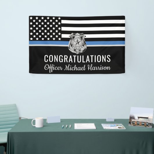 Afstuderen van de politie Thin Blue Line felicitee Spandoek (Beurs)