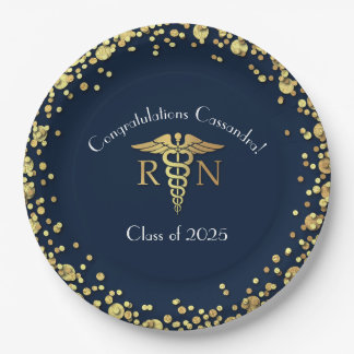 Afstuderen van de verpleegschool Navy Blue Gold Papieren Bordje