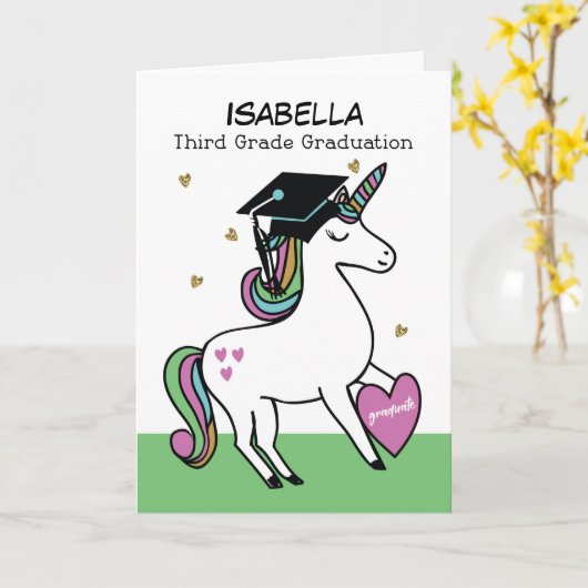 Afstuderen van derde graad gefeliciteerd Unicorn Kaart (Gele Bloem)
