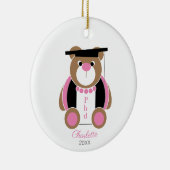 afstuderen van het vrouw met schattige teddybeer keramisch ornament (Rechts)