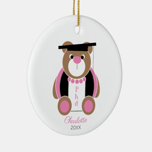 afstuderen van het vrouw met schattige teddybeer keramisch ornament (Rechts)