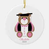 afstuderen van het vrouw met schattige teddybeer keramisch ornament (Voorkant)