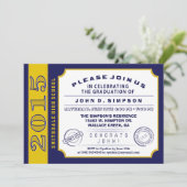 Afstuderen van Navy Blue & Gold Ticket Kaart (Staand voorkant)