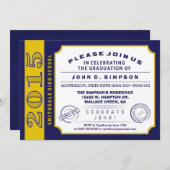 Afstuderen van Navy Blue & Gold Ticket Kaart (Voorkant / Achterkant)