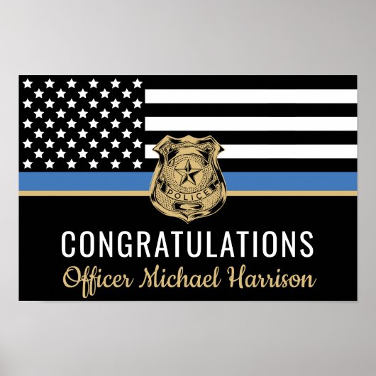 Afstuderen van politie blauwe lijnvlag gefelicitee poster (Voorkant)