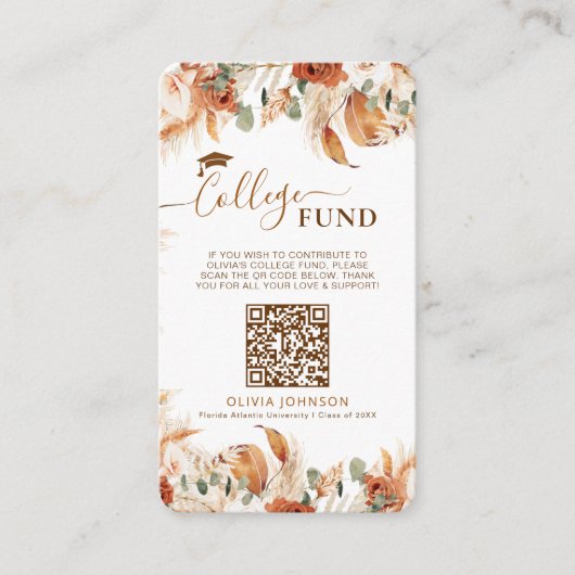 Afstuderen Venmo College Fund QR-code Informatiekaartje (Voorkant)