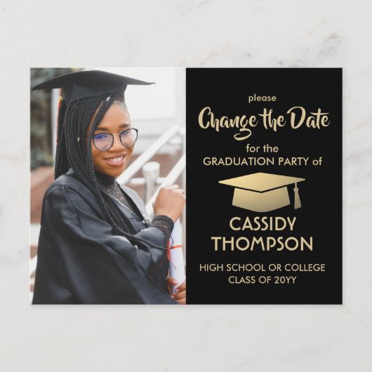 Afstuderen Verander de datum van de zwarte goudupd Aankondigingskaart (Voorkant)