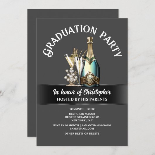 Afstuderen Viering Mousserende wijnfles Glas Kaart (Voorkant / Achterkant)
