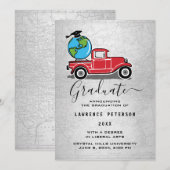 Afstuderen Vintage Afstudeerder Wereldbol  Pet Aankondiging (Voorkant / Achterkant)