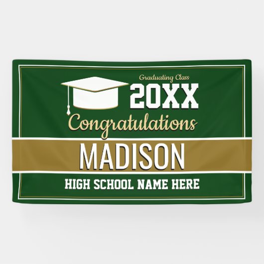 Afstuderen voor groene en gouden schoolkleuren spandoek (Horizontaal)