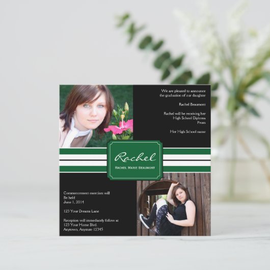 Afstuderen voor groene en zwarte lint kaart (Staand voorkant)