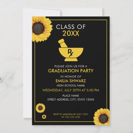 Afstuderen voor moderne zonnebloempitten kaart (Voorkant)