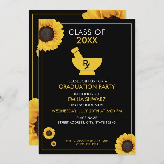 Afstuderen voor moderne zonnebloempitten kaart (Voorkant / Achterkant)