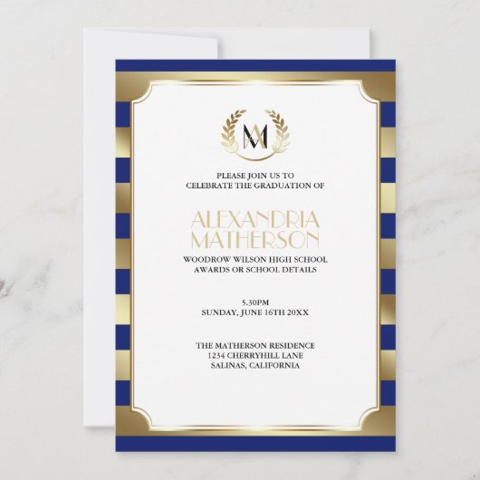 Afstuderen voor Monogram WIJZIGINGSKLEUR en goudst Kaart (Voorkant)